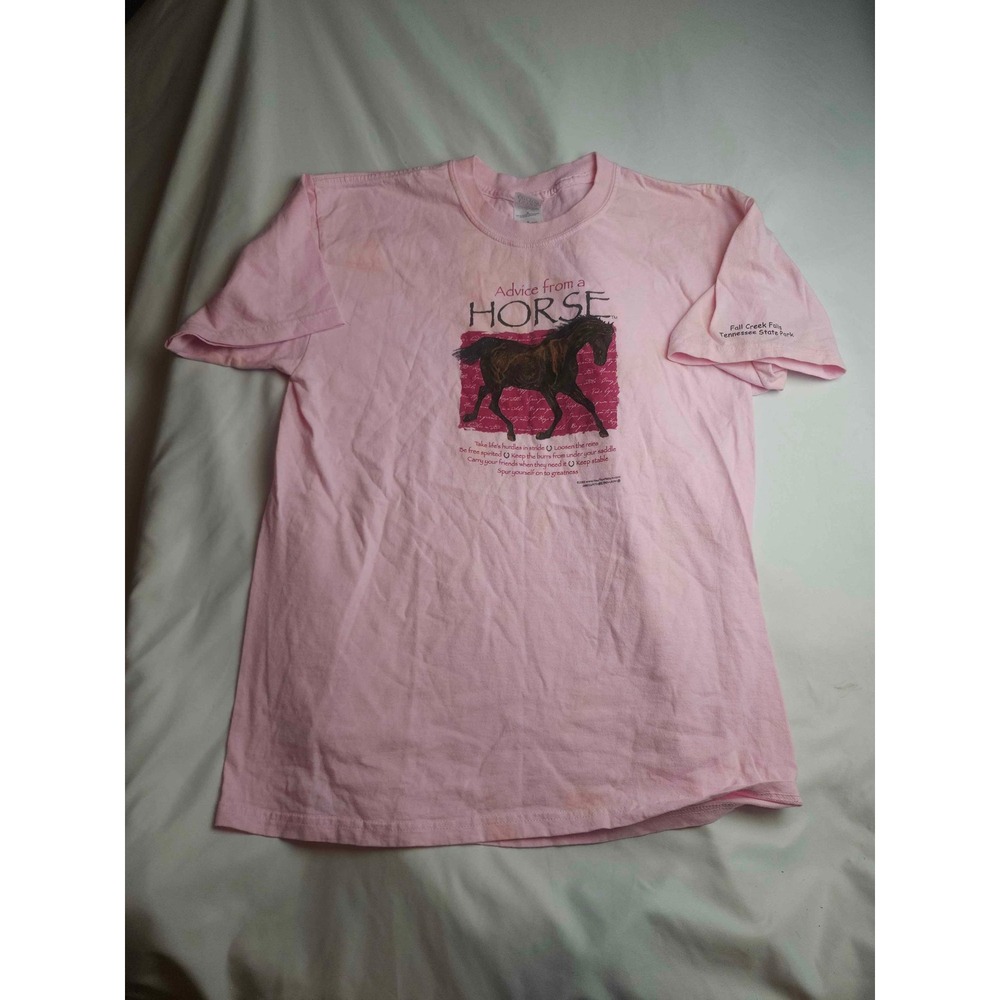 Gildan Advice from a HORSE Pink Graphic T-Shirt Fall Creek Falls Womens Large